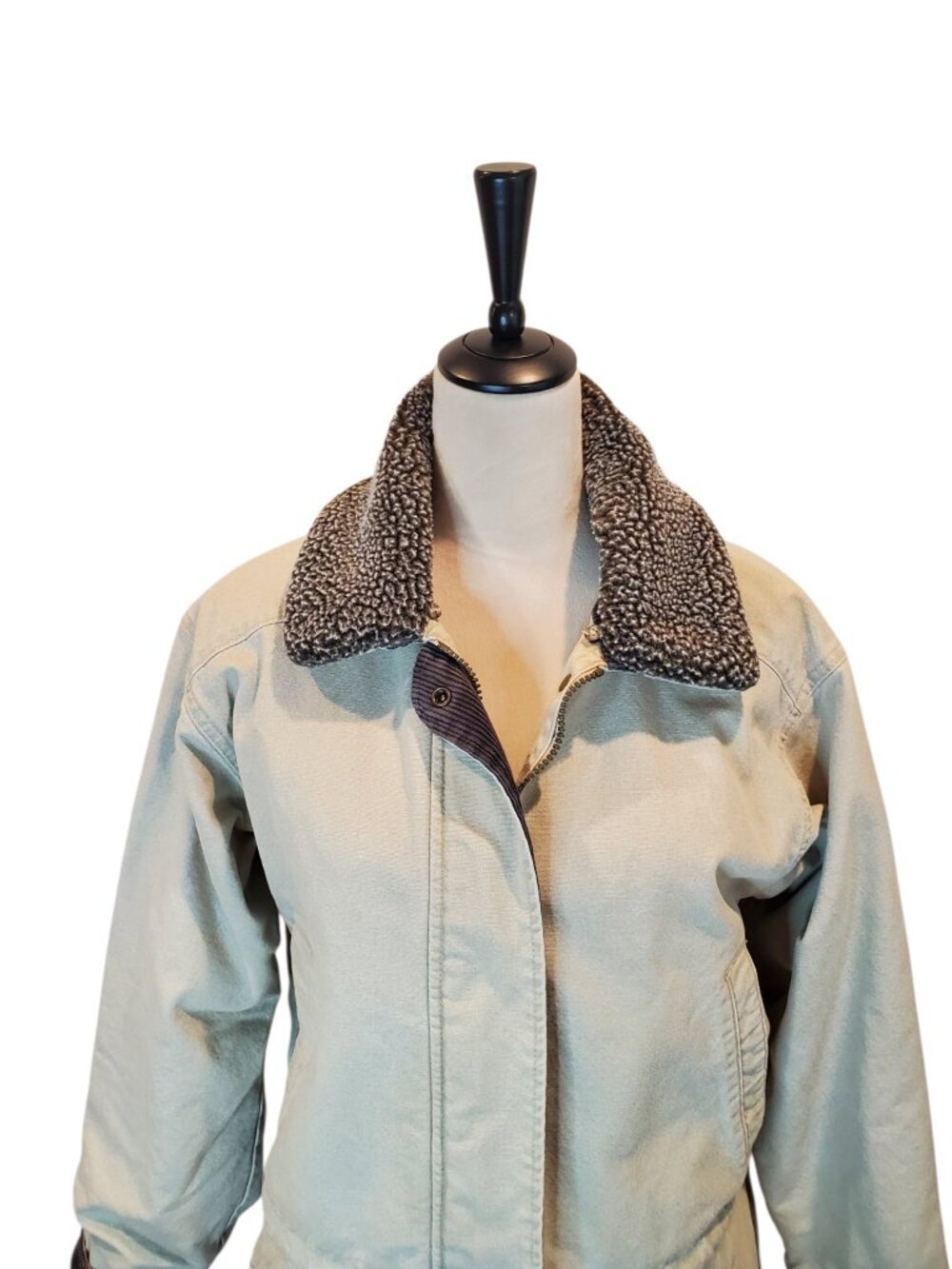 LL BEAN Vintage Barn Coat Field Jacket Womens Khaki/Stone Corduroy/Sherpa Collar - Picture 4 of 12